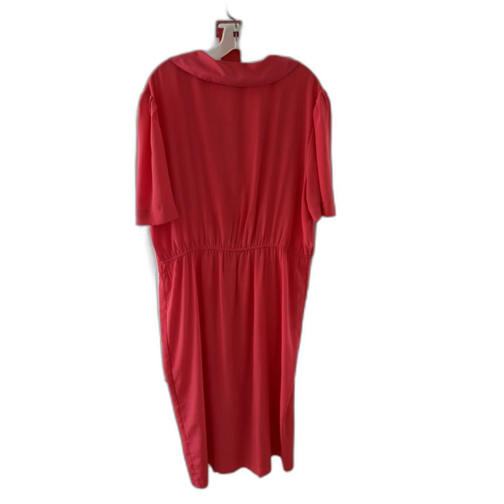 Cathy Che Red Button Front Pleated Dress w/ Belt Large Collar Size 16